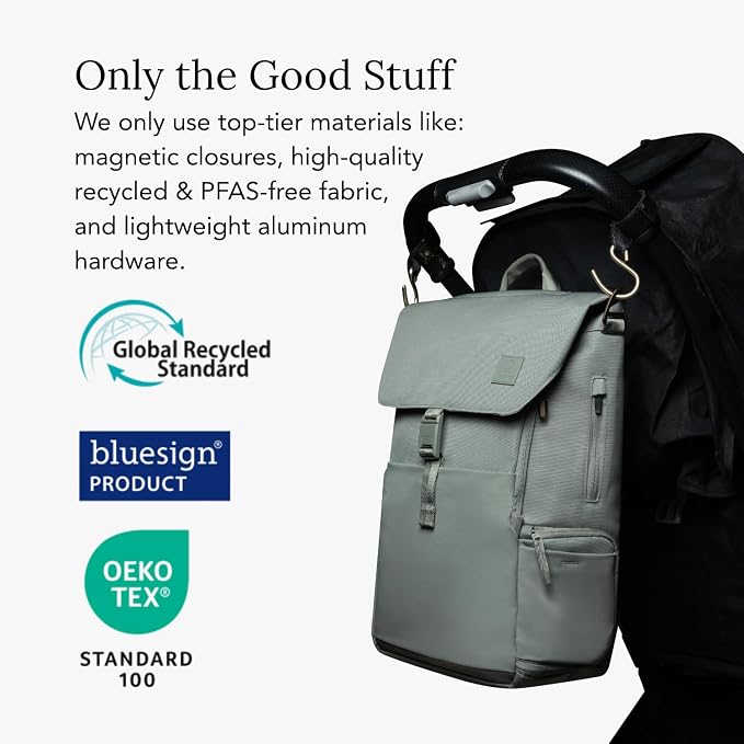 Huhu Diaper Bag Backpack – Large Baby Bag for Moms & Dads – Water-Resistant, Unisex Travel Kit for New Parents – Includes Changing Pad and 2 Organizer Pouches (Outdoorsy Sage)