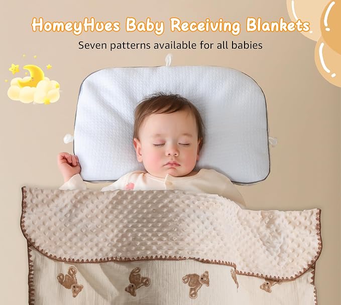 Baby Blanket 40x40 Inches,Muslin Cotton and Minky Dotted Double Layer Soft Receiving Blanket for Newborn Toddler,Brown Bear