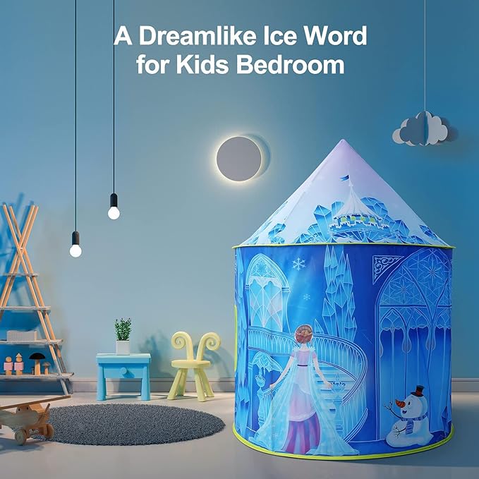 Hamdol Princess Play Tent for Girls, Frozen Toy, Ice Castle Kids Playhouse for Indoor & Outdoor, Imaginative Castle Tent with Carry Bag, Perfect Easter, Birthday & Valentine Gift for Girls Ages 2??