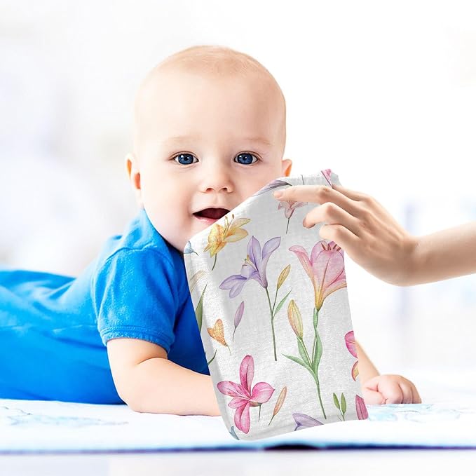 vvfelixl Colorful Lilies Baby Burp Cloths Baby Muslin Washcloths for Boys Girls Cotton Babys Face Towel for Newborn Soft 11.8 X 11.8 in, 5 Pack
