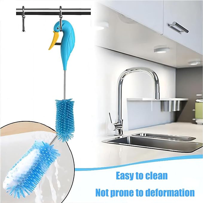 Water Bottle Cleaner Brush Semi-Automatic Silicone Bottle Brush for Baby, Sports, Vase, Glassware, and Smaller Diameter Openings