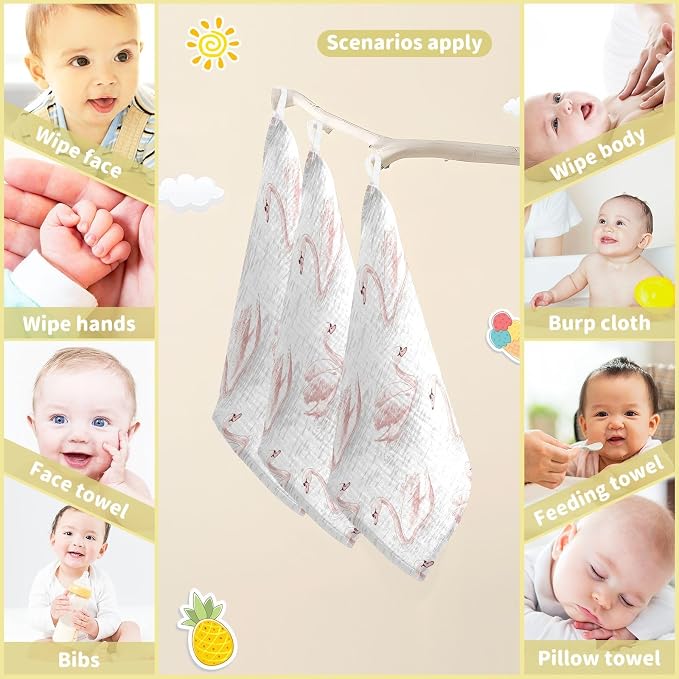 vvfelixl Pale Pink Swans Baby Burp Cloths Baby Muslin Washcloths for Boys Girls Cotton Babys Face Towel for Newborn Infants Soft and Absorbent 11.8 X 11.8 in, 5 Pack