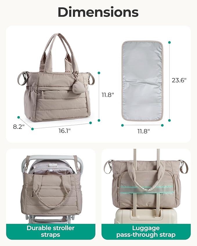 BAGSMART Diaper Bag Tote, Hospital Bag for Labor Delivery, Puffy Maternity Travel Diaper Tote, Baby Bag with Pacifier Case