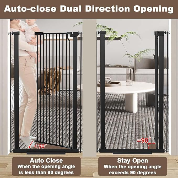 Fairy Baby 51.1" Extra Tall Pet Gate, 29.5"-32.6" Adjustable Width Auto Close Encrypted Tall Dog Gate, Cat Proof Metal Gate Indoor for Doorway Hallways, Pressure Mounted Child Safety Gates, Black