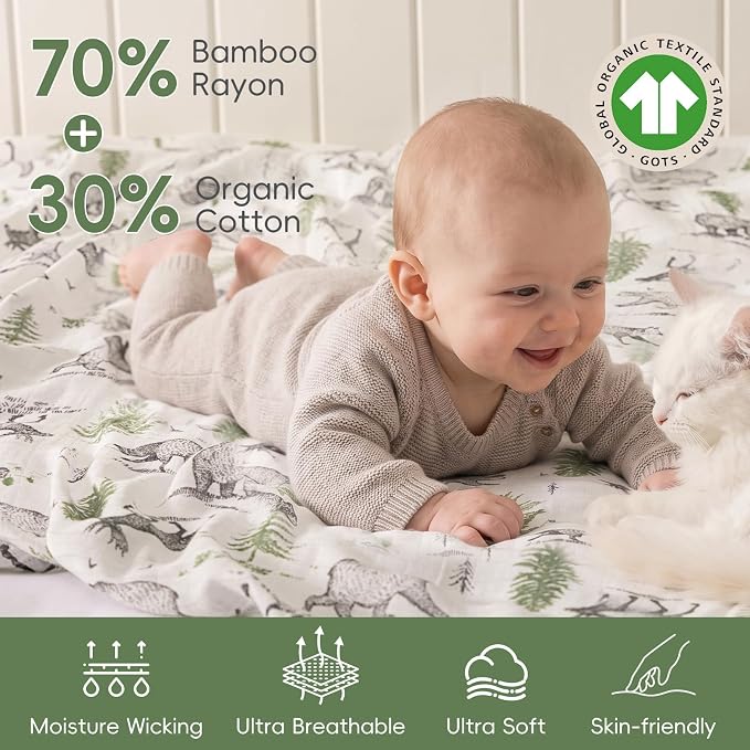 david's kids Muslin Swaddle Blankets, 4 Pack Organic Cotton Baby Blankets, Breathable Soft Receiving Blanket for Boys Girls, Newborn Essentials, Large 47 x 47 inches, Animal & Forest