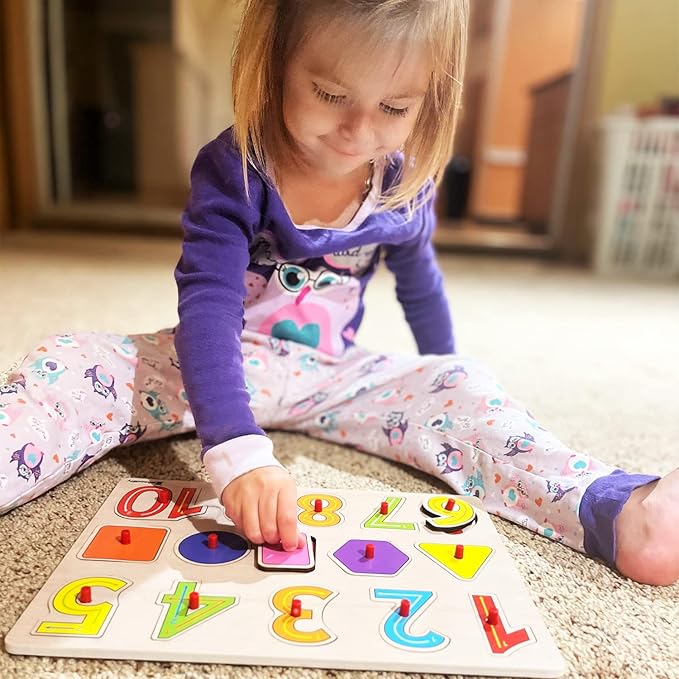 7 Pack Wooden Puzzles for Toddlers 2 3 4 5 Years Old - 7 Colorful Chunky Wood Peg Puzzles for Kids Ages 2-5, Alphabet Shape Numbers Fruits Sea Animals Dinosaur Zoo - Educational Toddler Learning Toys