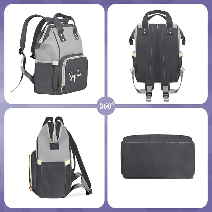 Custom Diaper Bag with Name Personalized Multifunctional Mommy Backpack for Daughter Granddaughter, Black Daypack Bag for Travel