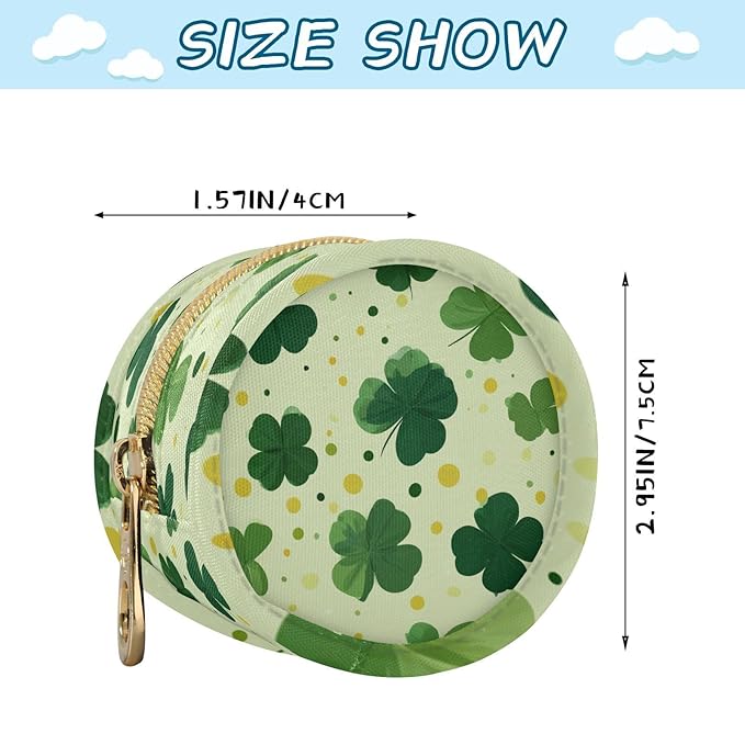Pacifier Holder with Clip Pacifier Case for Diaper Bag Round Baby Pacifier Pouch Box Bag Portable Green Clovers and Polka Dots