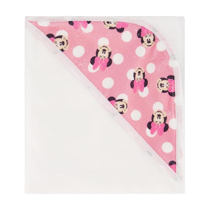 Disney Cudlie Baby Girl Minnie Mouse 2 Pack Rolled/Carded Hooded Towels in Happy Dots Print