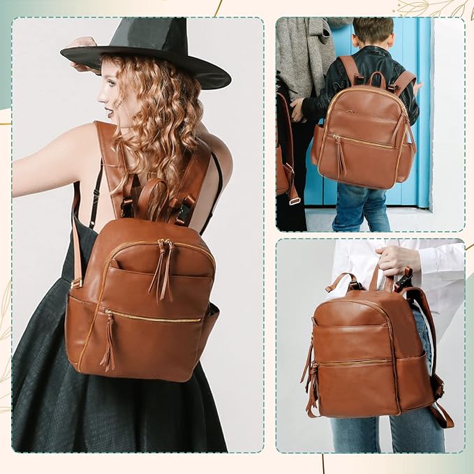 MOMINSIDE Diaper Bag Tote, Small Diaper Bag Backpack Leather Baby Bag Backpack with Changing Pad