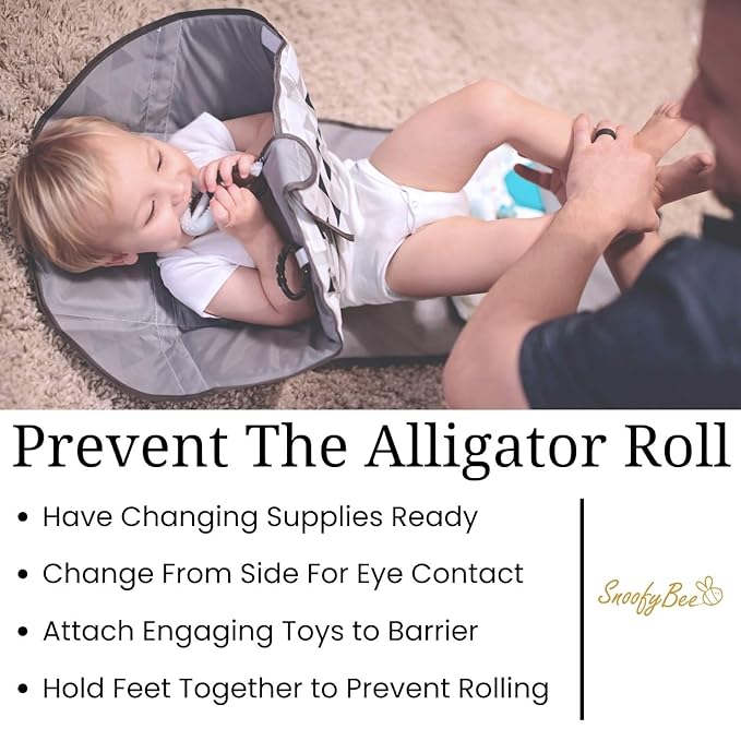 SnoofyBee - Portable Playtime Changing Pad: 3-in-1 Diaper Clutch, Changing Station, and Clean Hands Toy Barrier. Water-Resistant and Stylish, with Dual Storage Pockets. Black-2024-Improved-Version