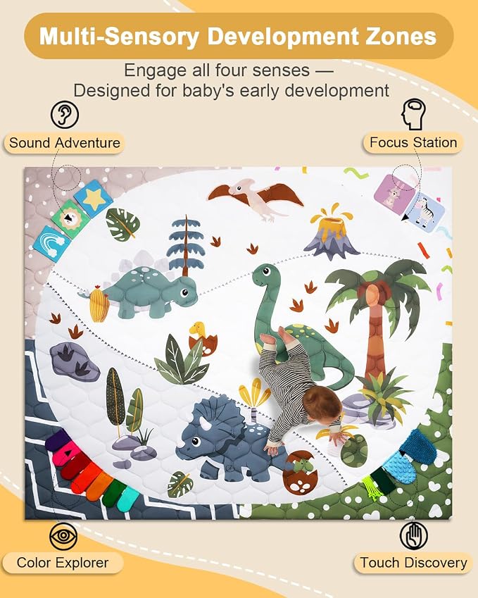 TINYHARBO Premium Foam Baby Play Mat 71x59, 4 Developmental Zones Play Mat with Removable & Machine Washable Cover, Extra Thick Padding Playpen Mat, Easy to Clean for Infants, Toddlers & Babies