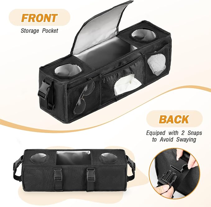 Parent Console Stroller Organizer for 4 seaters,Padded Wagon Parent Console with buckles,and large main storage pocket (19''Lx5''Wx6''H)