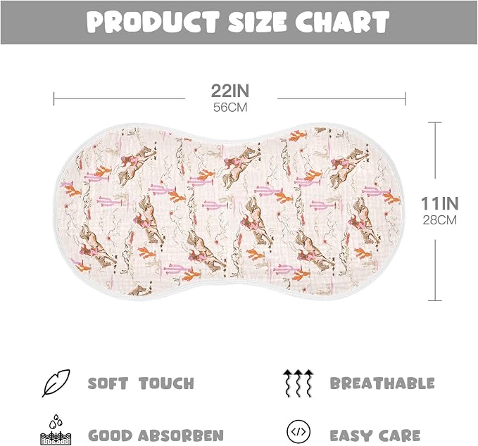 Western Cowgirl Muslin Burp Cloths for Baby Boys and Girls - 2-Pack Ultra Absorbent Muslin Washcloths, Newborn Towel, Milk Spit Up Rags, Burp Cloth Bibs, 22 x 11 Inch