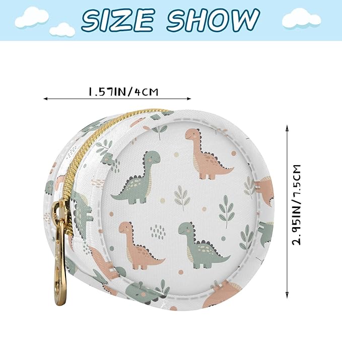 Cute Dinosaur Leaves Dots Baby Pacifier Holder Case with Clip Portable Pacifier Storage Organizer Round Container Pouch Box Fits Diaper Bag Stroller Purse
