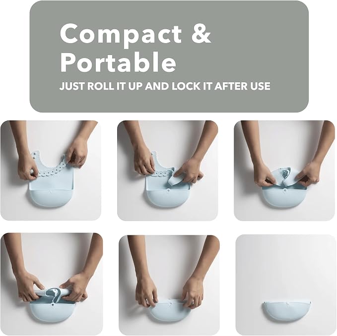 Miniware Roll & Lock Silicone Baby Bib, Easy Mealtime Cleanup - Food-Grade Adjustable Neck Strap and Food Catcher