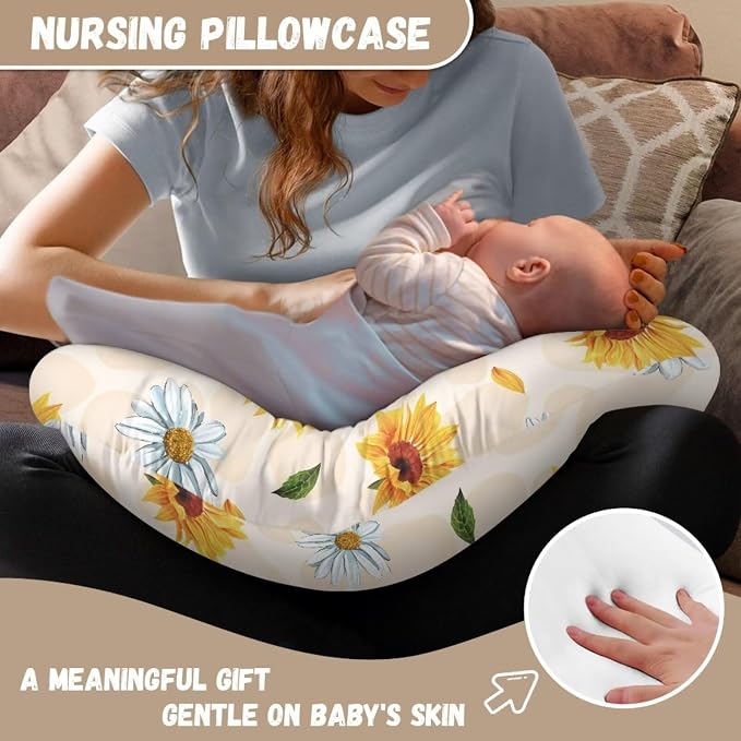 Sunflower Daisy Breast Feeding Pillow Covers, Ultra Soft Comfortable Slipcovers Stretchy Removable Cover for Breastfeeding Pillows for Baby Girl and Boy