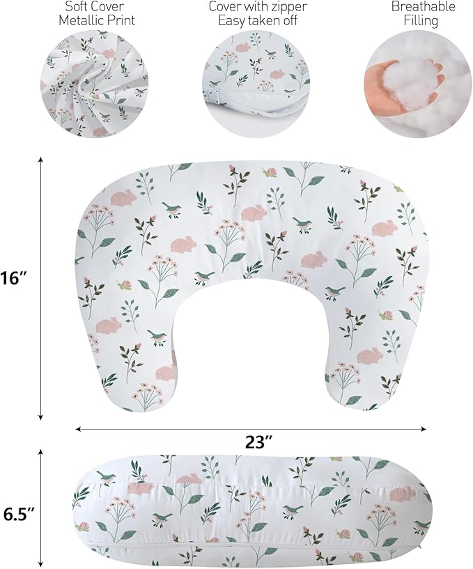 Little Grape Land Nursing Pillow,Upgraded Breast Feeding Pillow for Mom,Breastfeeding & Bottle Feeding for 0??5 Months, Soft Machine Washable Cover with Firm Breathable Filling, Tummy Time,Bunny