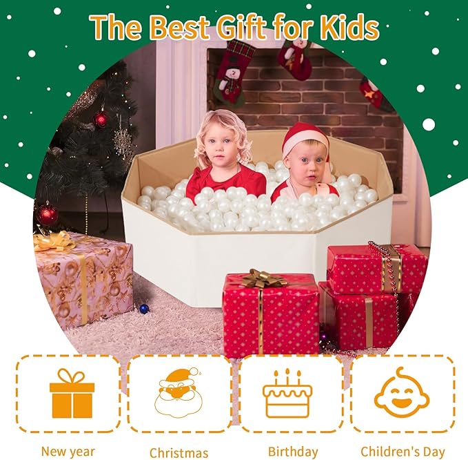 GOGOSO Foldable Ball Pit for Toddlers Large Soft Indoor Outdoor Pop Up Baby Kids Infant Ballpit Big Collapsible Puppy Dog Cat Pits with Basketball Hoop (Balls Not Included) White