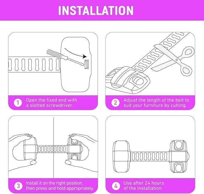 Multi-Purpose Child Safety Lock, Adjustable Length, for Cabinets, Refrigerator, Toilet, White (Pack of 12)