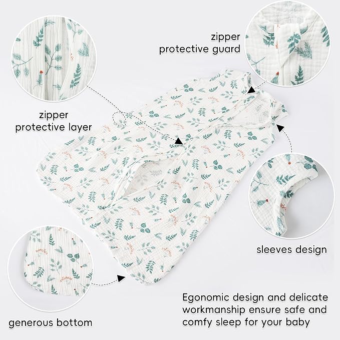 david's kids Muslin Cotton Baby Sleep Sack 18-24 Months, 2 Pack 100% Cotton Sleeping Bag for Summer, TOG 0.5 Baby Wearable Blankets with 2-Way Zipper, Soft Sleep Sacks for Newborn Infant, Forest
