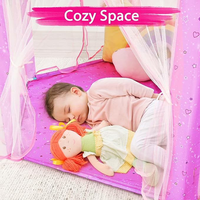 Monobeach Princess Tent Girls Unicorn Large Playhouse Kids Castle Play Tent with Star Lights Gift Toy for Children Indoor and Outdoor Games, 55'' x 53'' (DxH)