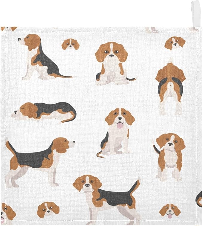 vvfelixl Baby Muslin Washcloths Beagle Puppy Baby Burp Cloths Cotton Baby Face Towel for Newborn Infants Boys Girls Soft and Absorbent 11.8 X 11.8 in, 3 Pack