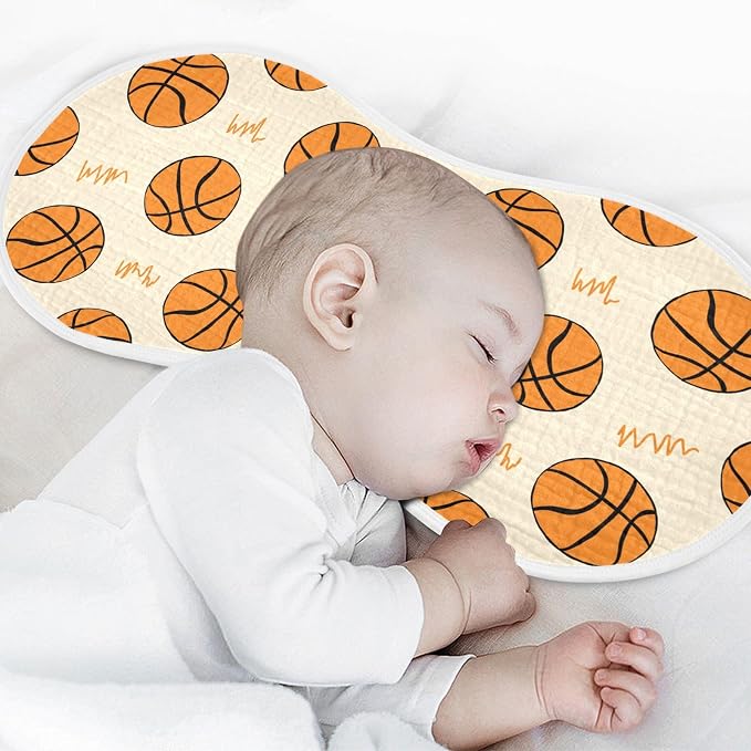 Muslin Burp Cloths for Baby Boys and Girls - 2-Pack Ultra Absorbent Basketball Muslin Washcloths, Newborn Towel, Milk Spit Up Rags, Burp Cloth Bib for Unisex, 22 x 11 Inch