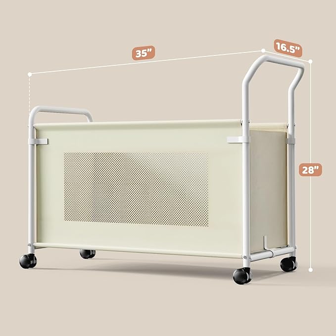 KEEGH Extra Large Toy Box for Kids with 360° Rotating Wheels, Heavy Duty Toy Chest for Boys and Girls, Toy Storage Organizer for Kids, Toy Bins for Living Room, Nursery, Bedroom (Beige)