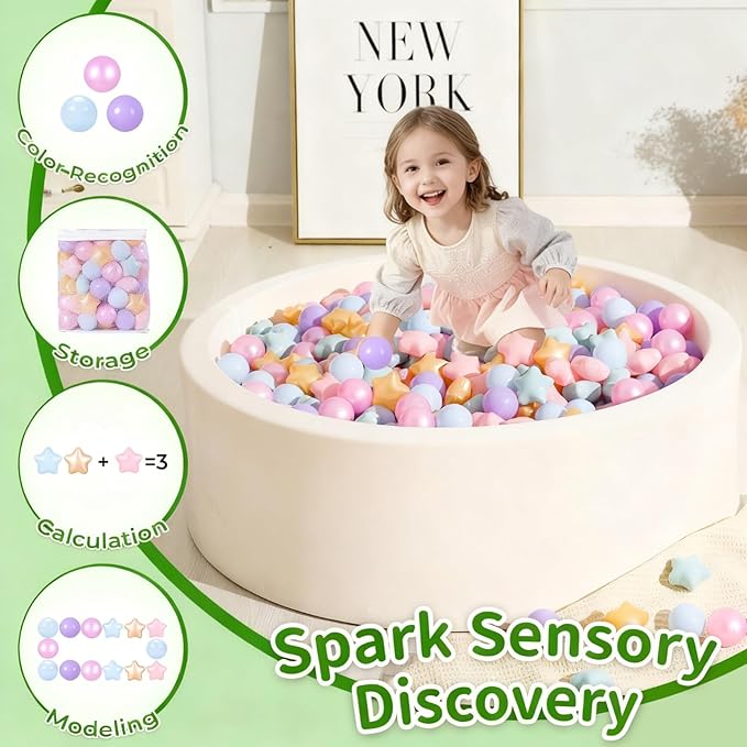 TRENDPLAY Star Ball Pit Balls 50 100 200 500 for Toddlers - Ball Pit Ball Shapes for Boys Girls Fun, Birthday Party, Christmas Decoration