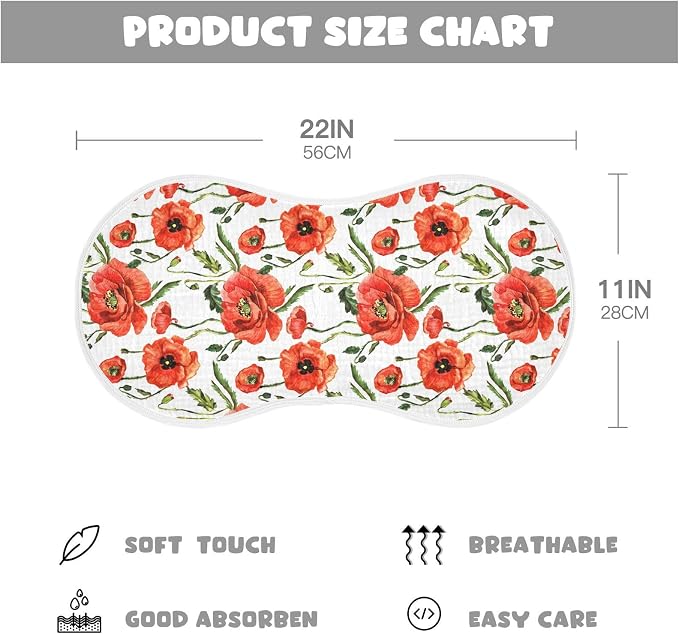 vvfelixl Burp Cloths Wildflower Poppy Flower for Baby Boy Girls Baby Washcloths Burp Rags 1 Pack