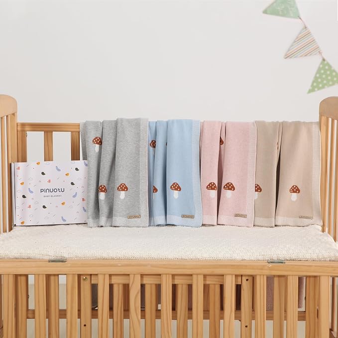 Knitted Baby Blanket for Boys & Girls, 100% Cotton Receiving Swaddle Crib Stroller Blanket for Shower Gift Registry for Newborns, Infants, Toddlers40 x31 Inches