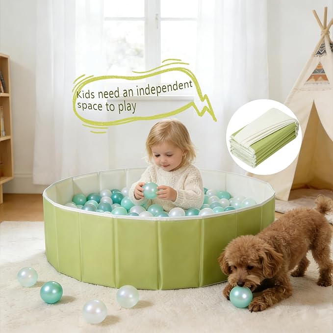 40Inch Kids Ball Pit, Foldable & Portable & Reusable Balls Pool for Toddlers,Playpen/Fence for Baby, Play Pool for Dog, Indoor & Outdoor Use, Oversized(Green Tea)