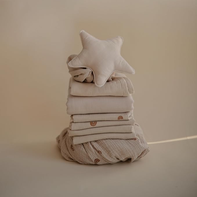 mushie Muslin Baby Cloths | 100% Organic Cotton | 23.5" x 23.5" (Rainbows) 3-Pack