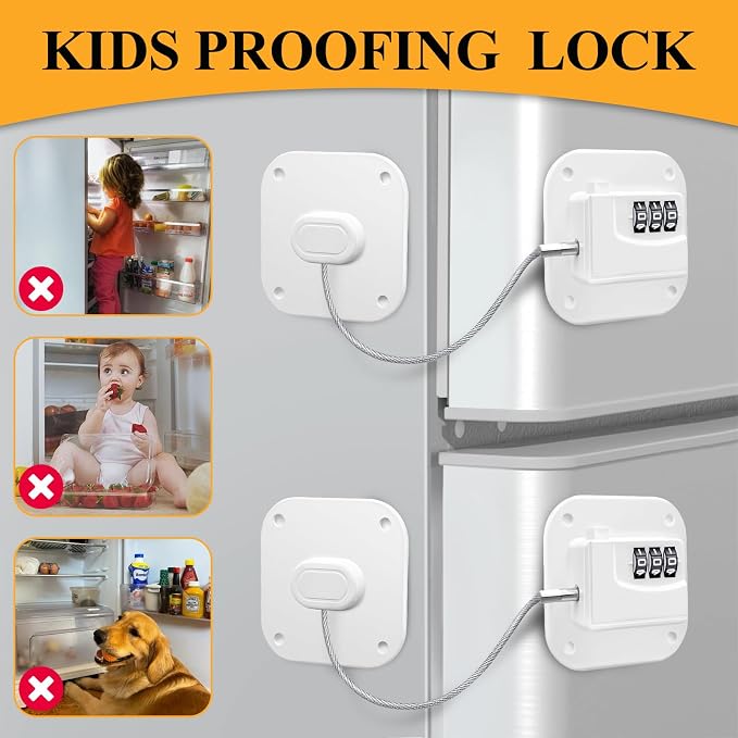 2Pack Refrigerator Lock Cabinet Locks for Baby Proofing Premium Child Safety Fridge Lock Strong Self-Adhesive No Drilling Window Drawer Closets Locks for Kids Pets