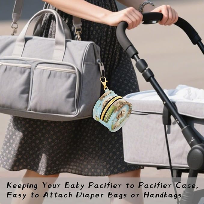 Pacifier Holder with Clip Pacifier Case for Diaper Bag Round Baby Pacifier Pouch Box Bag Portable Cute Poodles and Butterflies Bees Dandelion