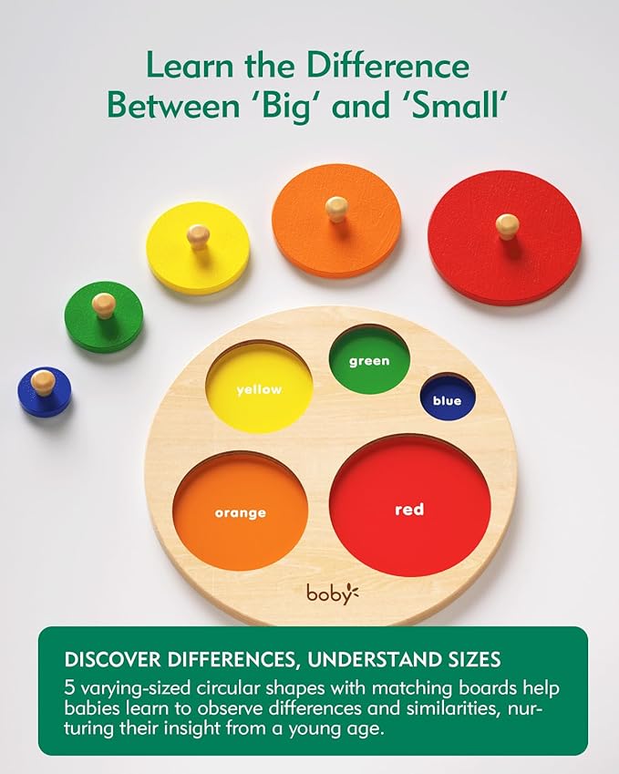 Boby Montessori Multiple Circle Puzzle Board, Knob Wooden Puzzle, Geometric Shape Puzzle Early Education Material Sensorial Toy for Toddler Shape & Color Sorter (Multiple Circle Puzzles)