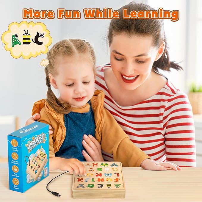 TINTECUSA LED Busy Board, Wooden Sensory Toys for Toddler, Montessori Music Toy for Airplane, Travel Activity Educational Learning Toy, Busy Light Switch Autism Toys, Birthday Boys Girls Gifts