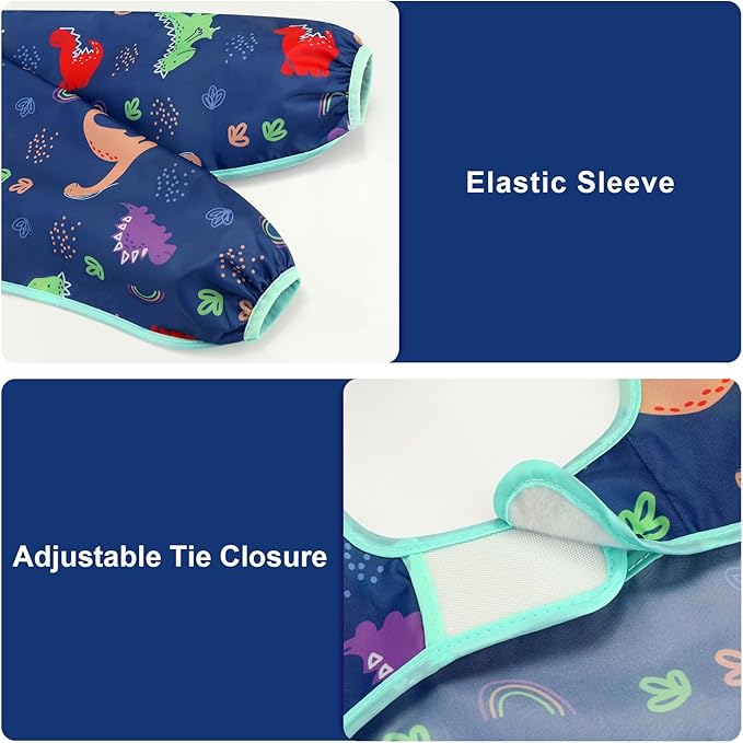Accmor 5 Pack Long Sleeve Bibs, Baby Smock Waterproof Sleeved Bib Smock for Baby Toddler 6-36 Months