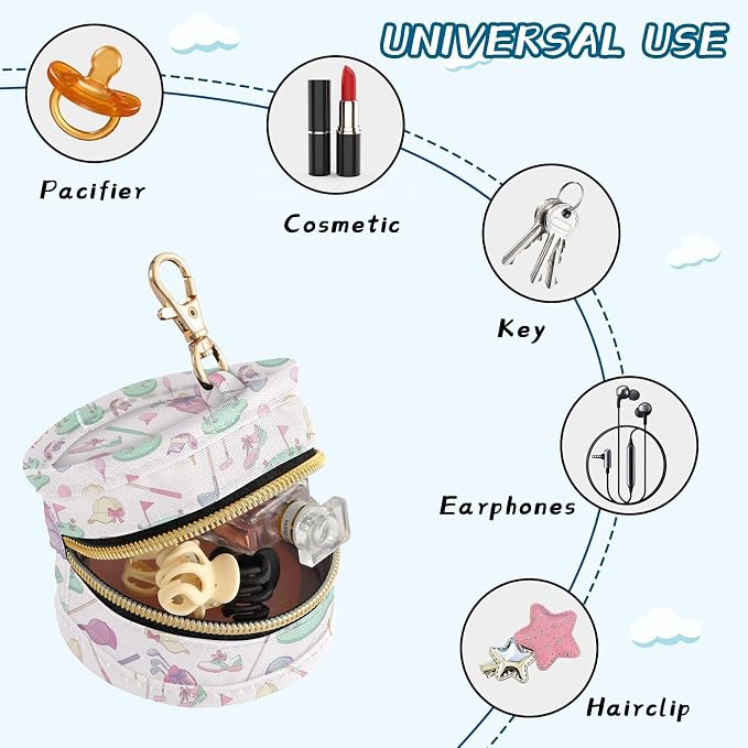Golf Sports Pink Print Pacifier Holder Case for Diaper Bag Portable Travel Pacifier Storage Case with Clip Newborn Baby Pouch for Baby Boys Girls Outdoor Purse