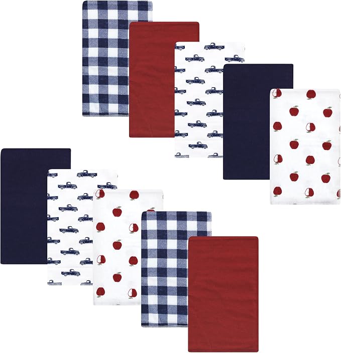 Luvable Friends Hudson Baby Flannel Burp Cloths 10pk, Red Apple Orchard