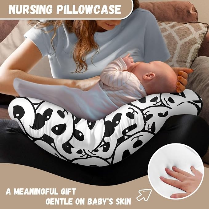 Black White Panda Baby Nursing Pillow Cover Removable Breathable Breastfeeding Pillow Slipcover, Stretchy Nursing Pillow Case Fits Snug On Infant