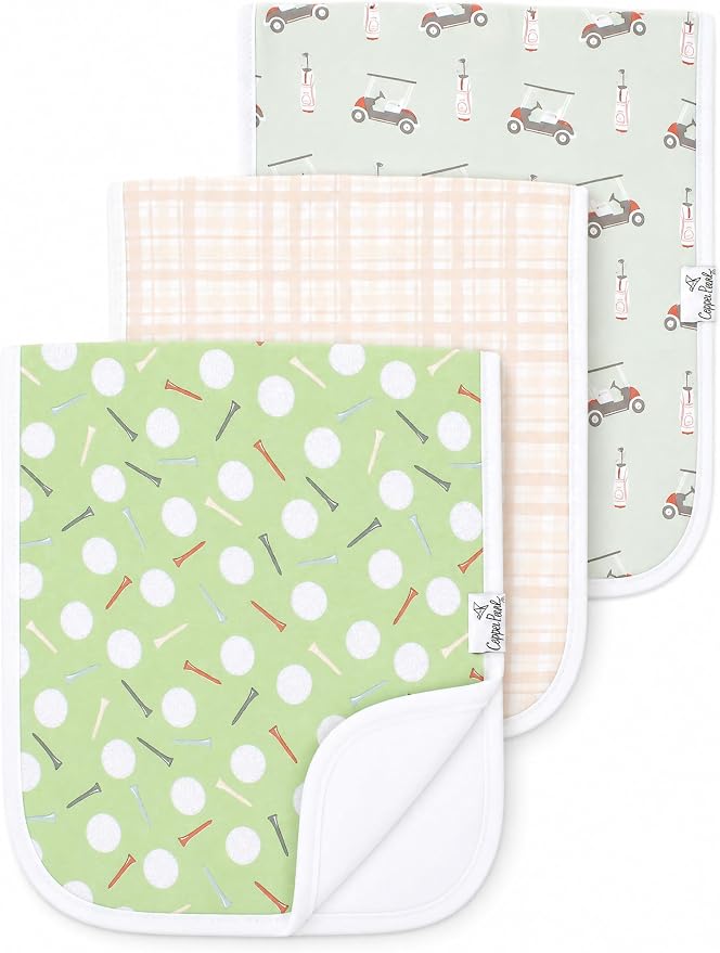 Copper Pearl Premium Baby Burp Cloths - 3-Pack Large Cotton Burp Cloths, Extra Soft Spit Up Rags with 3 Absorbent Layers, Perfect for Baby Boy and Baby Girl Gifts (21" x 10" Size, Bogey Set)