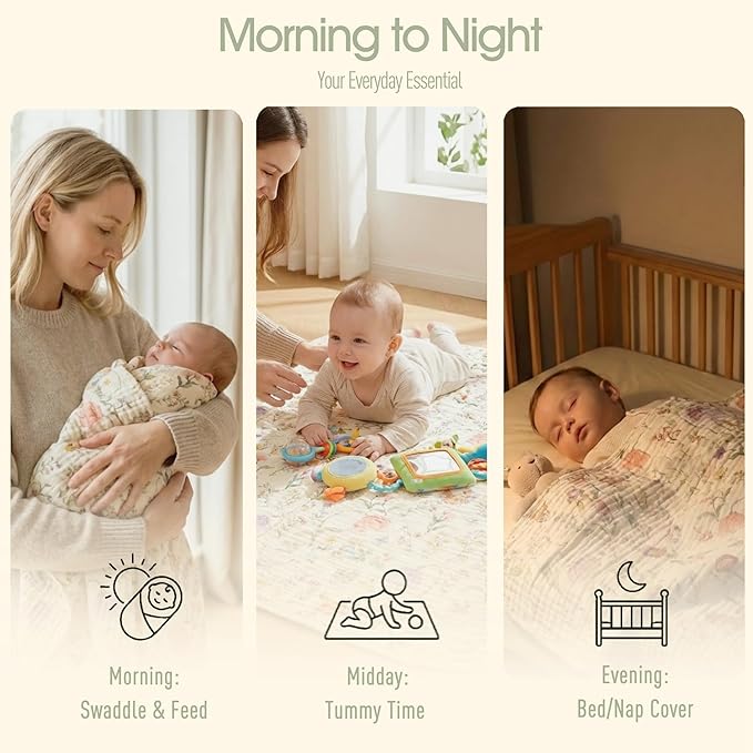 6-Layer Muslin Baby Blanket Made with Organic Cotton - Enchanting Woodland Garden,Swaddle & Crib Quilt, 43" x 43",Garden(Gender Neutral)