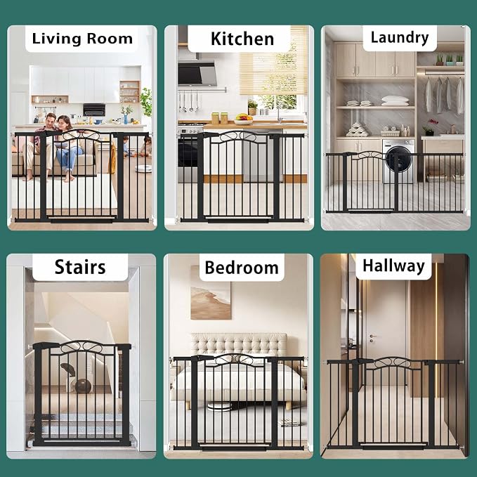 Fairy Baby 62.6"-65.3" Extra Wide Baby Gate with Door, 63 64 65 Inches Walk THR Baby Gates for Stairs Pressure Mounted no Drill, Indoor Tension Metal Child Pet Dog Safety Gate for Kids, Black