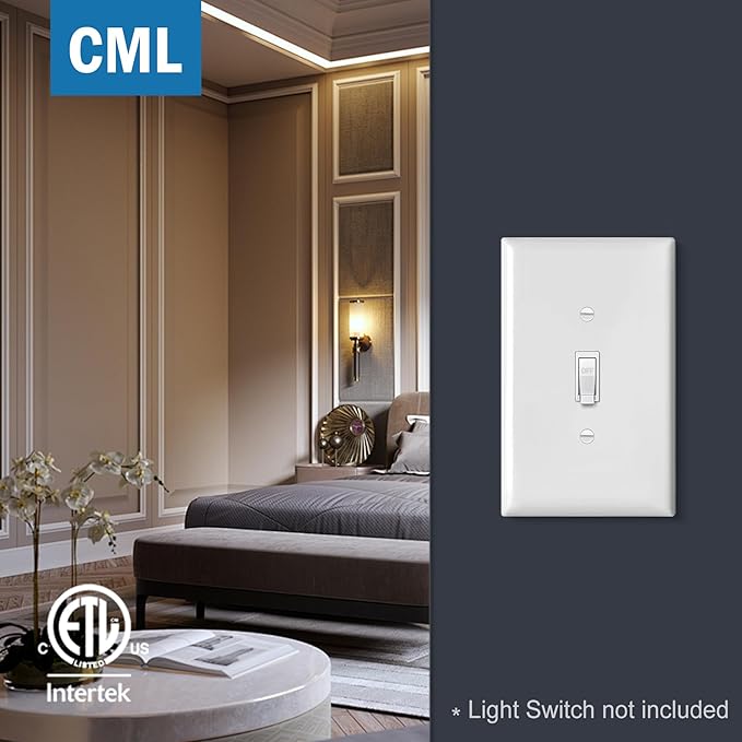CML Jumbo Toggle Light Switch Plate Covers, 6 Pack Oversized Electrical Wall Plates, 1-Gang White Switch Plates, Over-Size 3.5??x 5.5?? Impact Resistant, ETL Listed