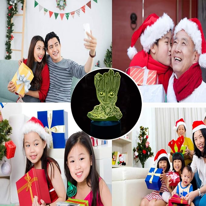 Groot 3D Night Light,Kids 7 Color Touching Decor Table Light,Optical Illusion 7 Colors Changing Xmas Birthday Gifts for Baby Amazing Light (A 7Color Without RF)