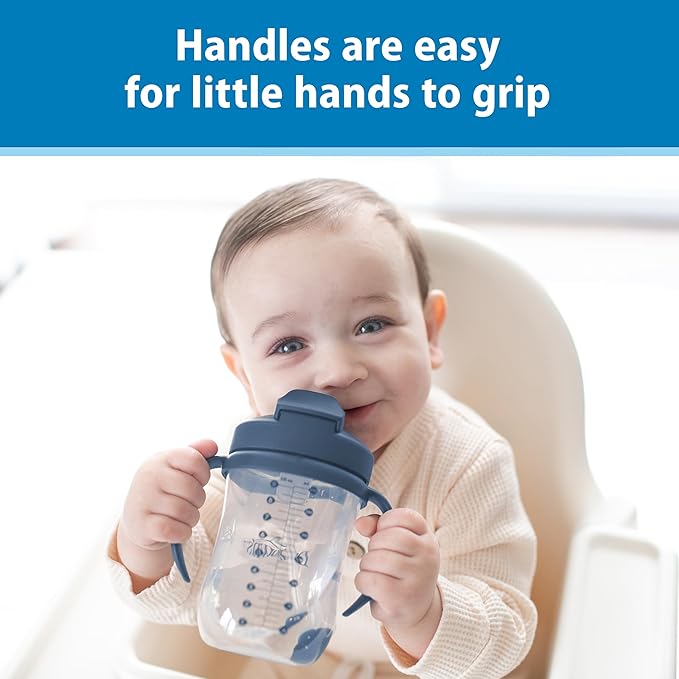 Dr. Brown's Milestones Baby's First Straw Cup, Training Cup with Weighted Straw, 9 oz/270 mL, BPA-free, 6m+, Dark Blue, 12-Pack
