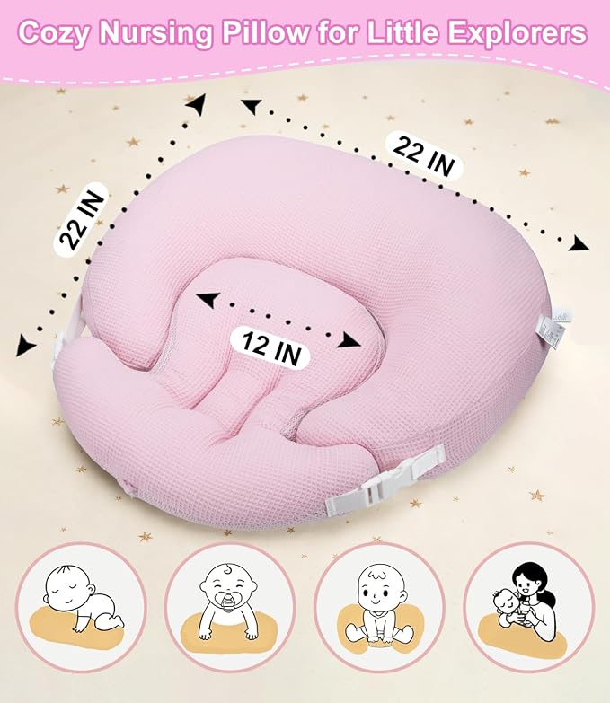 Nursing Pillow for Breastfeeding Bottle Feeding, Ergonomic Baby Feeding Support Pillow, Tummy Time Sitting Support, Washable Cover, 16 CFR 1242 Compliant