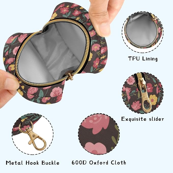 Colorful Flowers Leaves Brown Print Pacifier Holder Case for Diaper Bag Portable Travel Pacifier Storage Case with Clip Newborn Baby Pouch for Baby Boys Girls Outdoor Purse